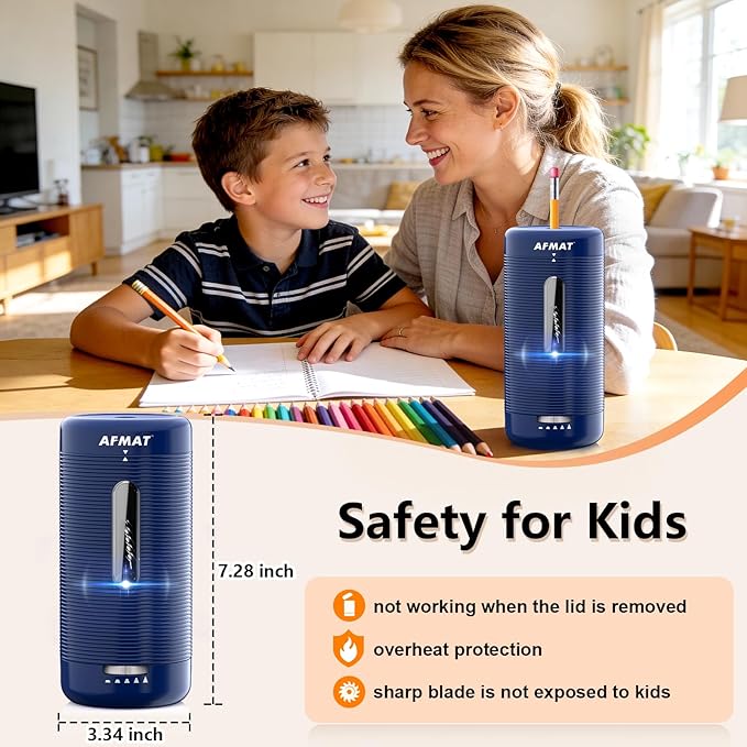 AFMAT Electric Pencil Sharpener, Fully Automatic Pencil Sharpener, Auto in & Out, Rechargeable Hands-Free Sharpeners for Jumbo & Colored Pencils (6.5-12mm), Portable for Home/Classroom/Office PSC2