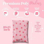 Pretty Package Store 10x13 Designer Poly Mailer 100 Pack Heavy Duty Waterproof Self Seal Shipping Bags for Small Business Large Mailing Envelopes Bulk Tear Resistant Cute Packaging Seeing Stars Pink