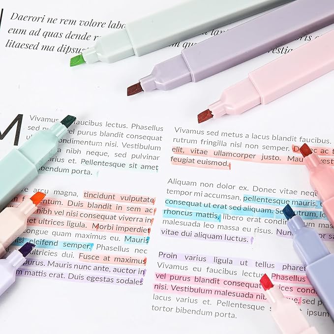 Marspark 216 Pcs Highlighters Bulk Chisel Tip Aesthetic 12 Assorted Colors No Bleed Cute Soft Color Marker Pens for Journal Planner Notes School Study Office Supplies
