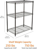 Amazon Basics 3-Shelf Adjustable Heavy Duty Steel Wire Rack Storage Shelving Organizer for Kitchen, Garage, 23.2" L x 13.4" W x 30" H, Black