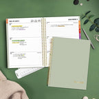 SUNEE 2026 Weekly and Monthly Planner - from January 2026 - December 2026, Daily Agenda Planner with Monthly Tab, Flexible Cover, Note Pages, Pockets, Bookmark, Spiral Binding, Sage Green, 8.5"x11"