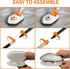Calzzle Bathroom Scrub Brush with Long Handle, 3-in-1 Tub and Tile Cleaner with 5 Replaceable Heads for Shower, Floor & Wall Cleaning