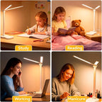Ddlisu LED Desk Lamp with USB Charging Port, 5 Color Modes 10 Brightness, Dual Swing Arm Dimmable Desk Lamps for Home Office Nail Dorm (White)