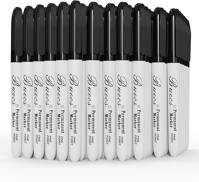 Buecs Permanent Markers, 60 Count Black Permanent Markers, Fine Point, Waterproof & Smear Proof Markers, Quick Drying, Office Supplies for School, Office, Home