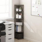 Furinno PASIR Book Shelf, 5-Tier Corner Bookshelf, Open Shelves Bookcase 9.3 x 12 x 51.7, for Living Room, Bedroom, Home Office, French Oak