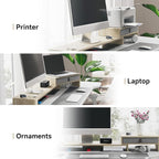 Fenge Computer Monitor Riser Stand with Drawer for 2 or 3 Monitors ,Adjustable Length and Angle Desktop Laptop Stand,Office Organizer,Printer,Oak