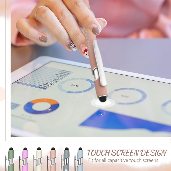 Zonon 12 Pcs Inspirational Pens Bulk Funny Ballpoint Pen with Stylus Tip Motivational Gifts for Valentine's Day Teacher Coworkers Nurse School Office Supplies(Morandi,Motivational Style)