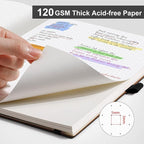 AHGXG Bullet Dotted Journal - Dot Grid Notebook Journal, 120 GSM Thick Acid-Free Paper, Large B5 Dotted Notebook 96 Pages, Leather Softcover, Inner Pocket, Journal Stencil, 7.6'' X 10'' - Black