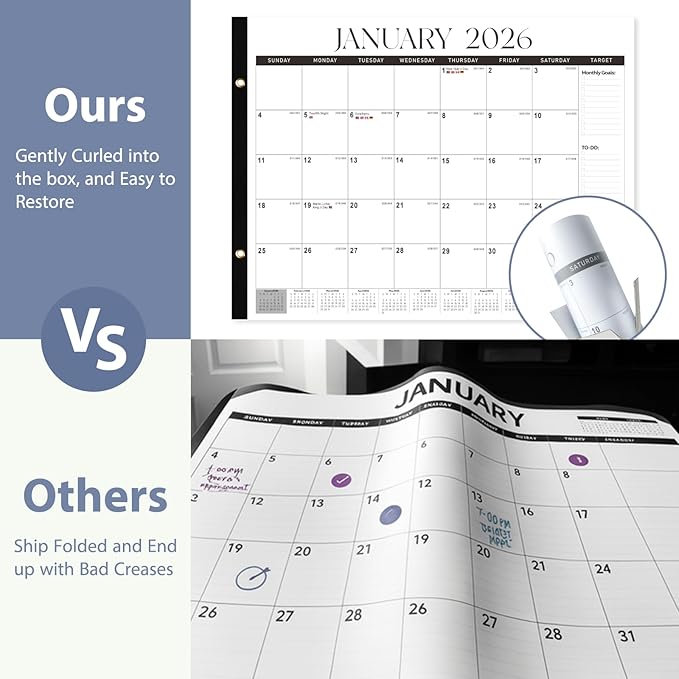 2026 Desk Calendar 22'' x 17'', Large Monthly Desktop Calendar, 18 Months Desk Pad (Jan. 2026 - Jun. 2027) for Home School Office Supplies (Black & White)