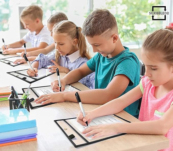 SCRIBBLEDO Job Ticket Holders 9x12 50 Pack Black Dry Erase Plastic Sleeves Heavy Duty Clear Sheet Protectors Waterproof and Tear-Resistant Pockets Ideal for Shop Tickets Work Orders and Classroom Use