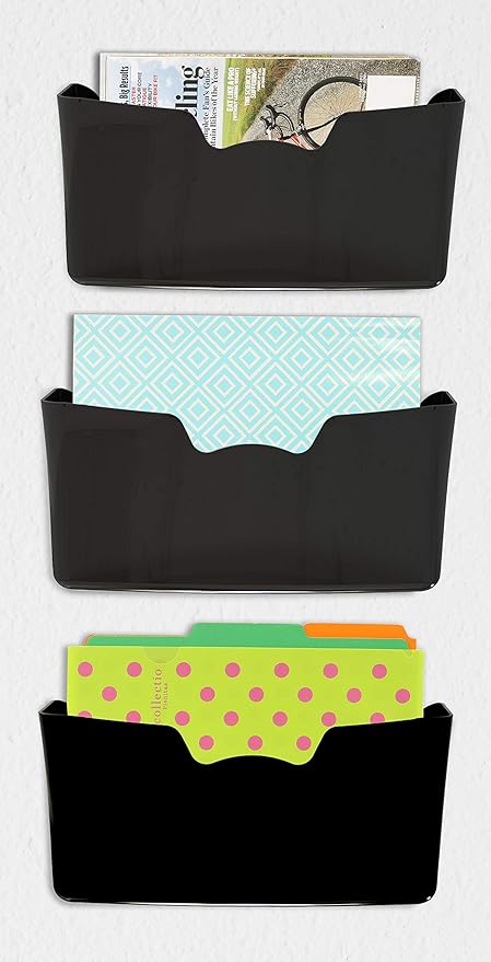 Simple Houseware Single Pocket Wall Mount for Hanging File Holder, 3 Packs, Black