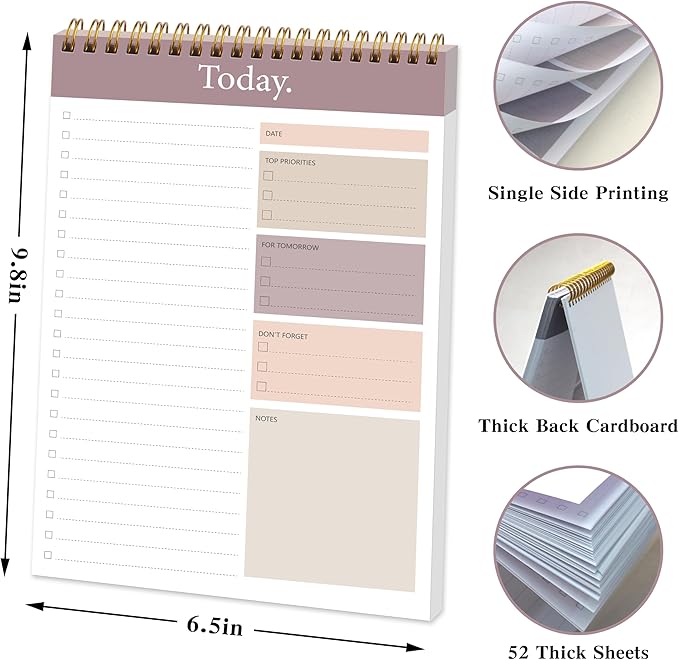 To Do List Notepad - Daily Planner Notepad Undated 52 Sheets, 6.5" x 9.8" Planning Pad Checklist Productivity Note Pad for Work and Personal Organized