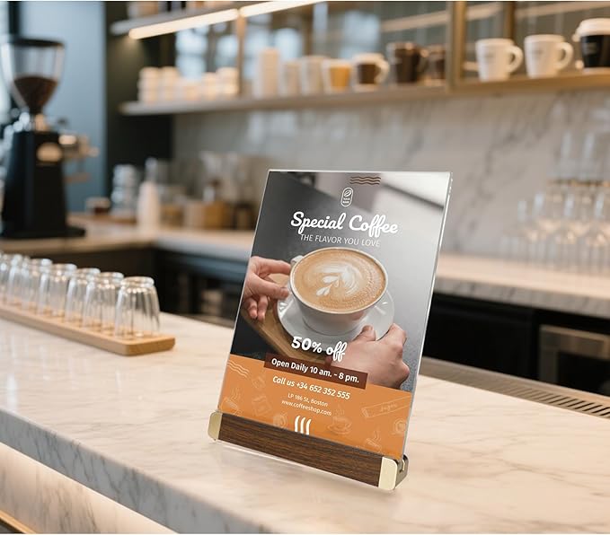 8.5 x 11 Menu Holder, Acrylic Table Menu Stand, Classic Wooden Sign Holder, Double Sided Display Table Top Paper Holder, for Bar, Cafe, Restaurant, Store, Certificate, Document (Vertical, 2pack)