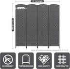 Cocosica 4 Panel Room Divider,6Ft Folding Privacy Screen,Tall - Extra Wide Foldable Panel Partition Wall Divider with Diamond Double-Weaved Hand-Woven Design Room Screen Divider