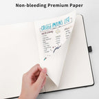 RETTACY Bullet Dotted Journal Notebook, 320 Numbered Pages, A5 Medium Size (5.7'' × 8.3''), Leather Hardcover, 100 GSM Thick Paper, for Bullet Journaling, Planning, Tracking (Black)