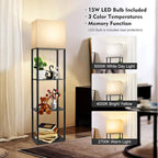 RUNTOP Plus Floor Lamp with Shelves, Shelf Lamp with 15W LED Bulb, 3 Colors, Memory Function, Wide Display Shelf for Collectibles Storge, Floor Lamps for Living Room, Standing Lamp for Bedroom