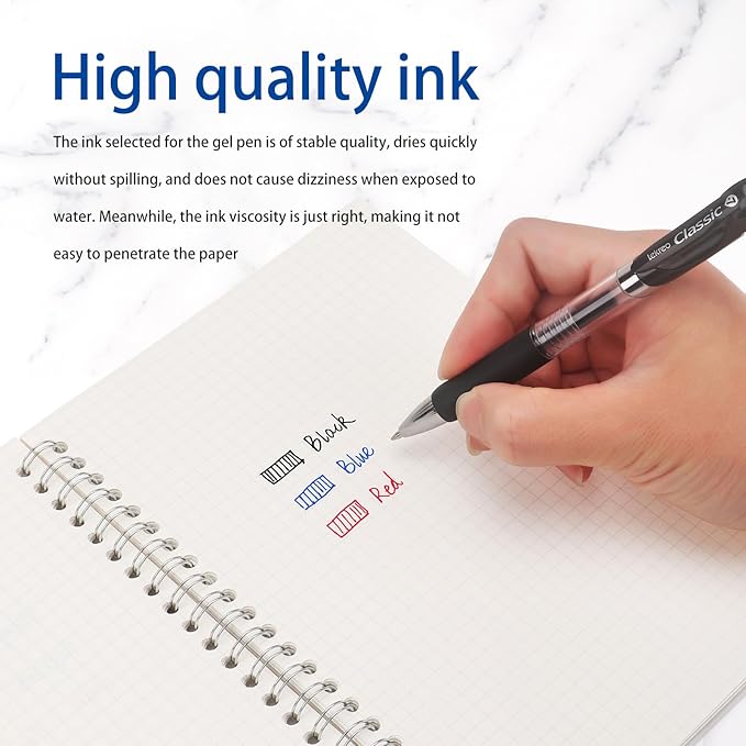 Lekreo Classic Retractable Gel Roller Pens, 0.7mm Fine Point (Black Ink - 60 Packs)