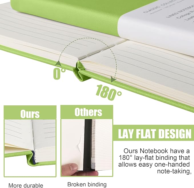 EMOMAS Lined Journal Notebook, 10Pack Hardcover Notebook for Men & Women – Journals for Writing, Work, School, Home & Daily Notes, 160 Pages – Medium A5, 5.7"x8", 100 gsm Thick Paper (Grass Green)