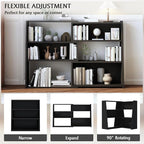 IOTXY Wooden Extendable Shelf Bookcase - 3-Tier Ladder Low Short Bookshelf for Small Space or Corner, Black, L