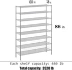 Regal Altair 18" Deep x 60" Wide x 86" Height Wire Shelving Kit | 8-Tier | NSF Commercial Storage Rack Unit