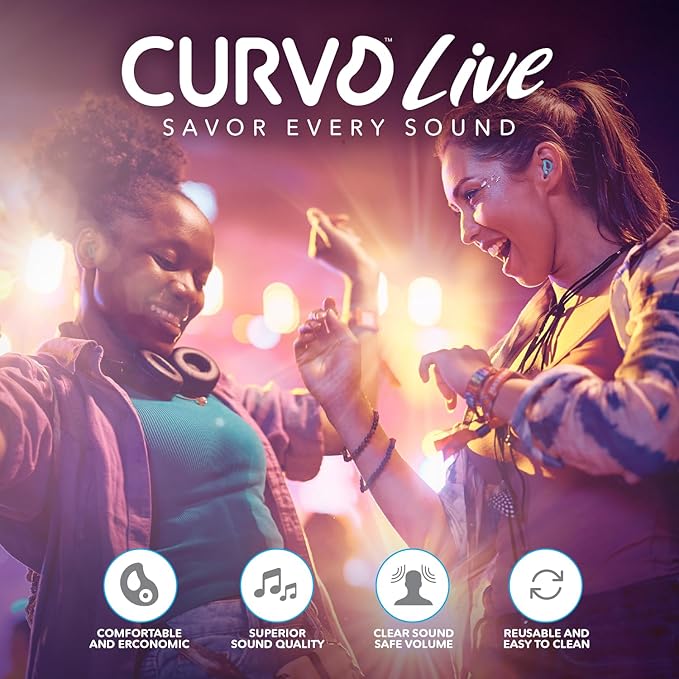 CURVD Live Stylish High-Fidelity Concert Earplugs for Live Events up to 14 dB Noise Reduction, 5 Tip Sizes & Carry Case