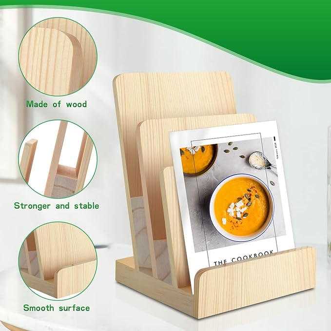 2 Pieces 3-Tier Pine wooden brochure holder 6 x 9 Wood Literature Holder Pamphlet Display Stand flyer holder postcard holder for Pamphlet Magazine Booklets Menu