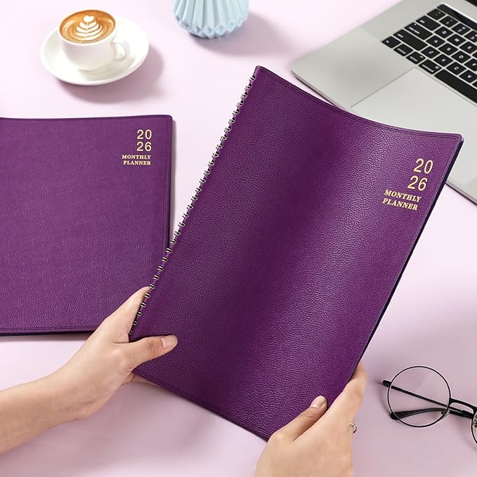 2026 Monthly Planner - Jan. 2026 - Dec. 2026, 12 Months Calendar/Planner 2026 with Faux Leather, 8.86" x 11.4", 15 Notes Pages, Strong Twin - Wire Binding, Pocket, Monthly Tabs, Perfect Organizer