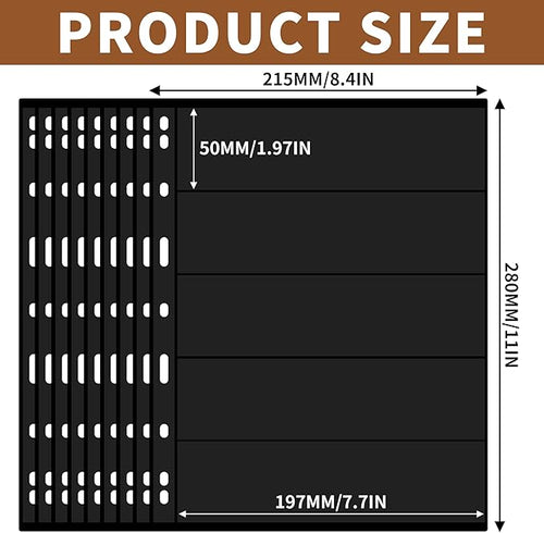 10 Sheets 20 Pages Postage Stamp Album Pages, 5 Pockets 7.7X 1.97in Stamp Collection Inserts, 9 Hole Standard Stamp Collecting Album Sleeves for Stamp Collection Binder IS010510