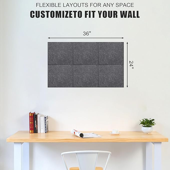 Large Cork Board Alternative 36" X 24" Bulletin Board - 6 Pack Removable Felt Wall Tiles, Cork Wall Tiles Bulletin Board Home Office Essentials - Dark Gray