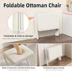 BAMBOOHOMIE Foldable Foot Stool Ottoman, Modern Foot Rest with Bamboo X Legs & Thick Foam Cushion, Folding Foot Stools Small Padded for Bedroom Living Room, Footstool for Chair Couch (White - White)