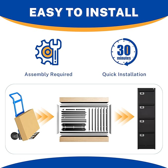 BYNSOE 4 Drawer File Cabinet with Lock Metal Vertical File Cabinet Office Home Vertical File Cabinet for A4 Legal/Letter Size Narrow File Cabinet Locked,Assembly Required (Black, 4 Drawers- Vertical)