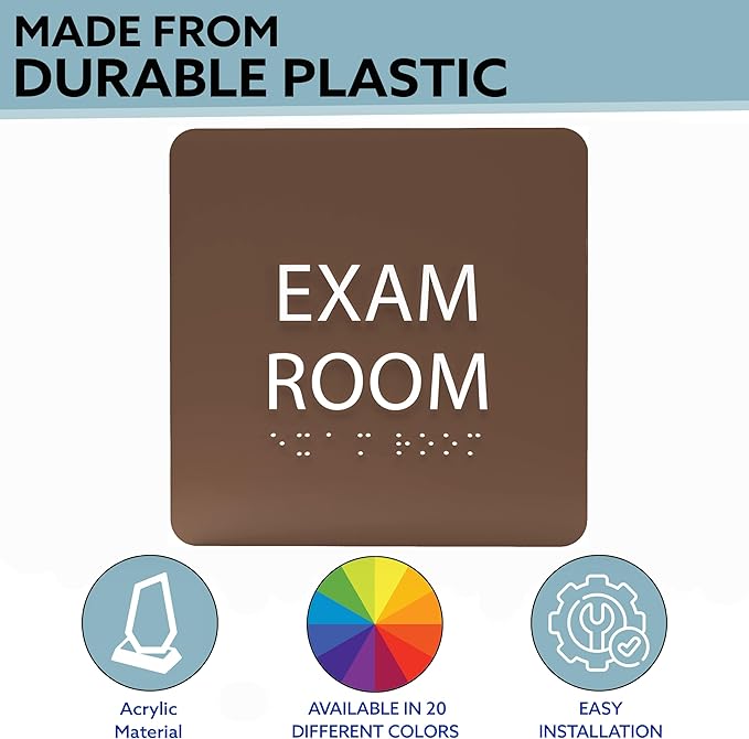 ADA CENTRAL SIGNS - 6" X6" Exam Room Sign - ADA Compliant Tactile Graphics Grade 2 Braille Text Acrylic Wall Signs - Educational Institution Directional Assistance Test Center Door Sign for Schools