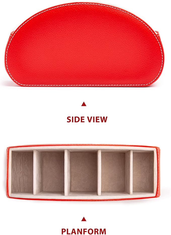 BONNY DODO Remote Control Holders Organizer Box with 5 Compartment PU Leather Multi-functional Office Desk Storage Caddy Store Tv Remote for Media Player,Brush,Pencil,Glassees&Office Supplies (Red)