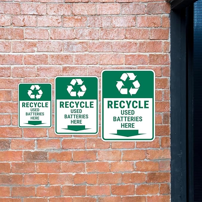 Portrait Round Plus Recycle Used Batteries Here Door or Wall Sign | Health & Safety Signage - Medium