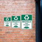 Portrait Round Plus Recycle Used Batteries Here Door or Wall Sign | Health & Safety Signage - Small