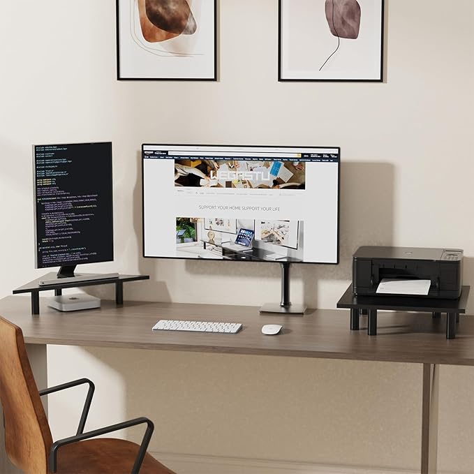 WEGASTU 2 Pack White Corner Monitor Stand, Triangle/Square Adjustable Height Riser, 27-inch Universal Desktop Shelf for Computer, Laptop, PC, iMac, Printer (Black)