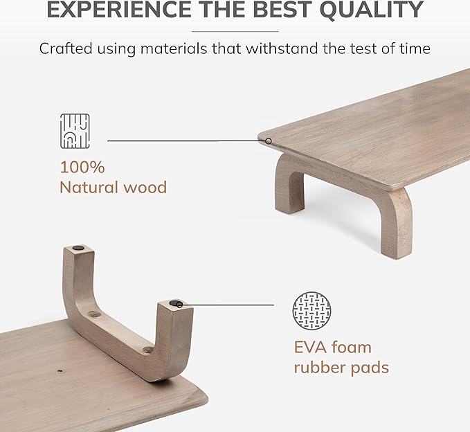 Anji Mountain Monitor Stand - Desktop Organizer & Laptop Riser, Ergonomic Monitor Riser, Space-Saving Monitor Stand for Desk, Durable Construction, Easy Assembly, Ideal for Home & Office,Biscotti