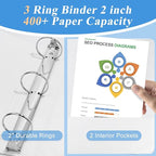 CIXILDTS 2" 3 Ring Binder, Standard 2-inch Round Ring Binder Fit Letter Size Paper, Presentation View Binders, White, 6-Pack