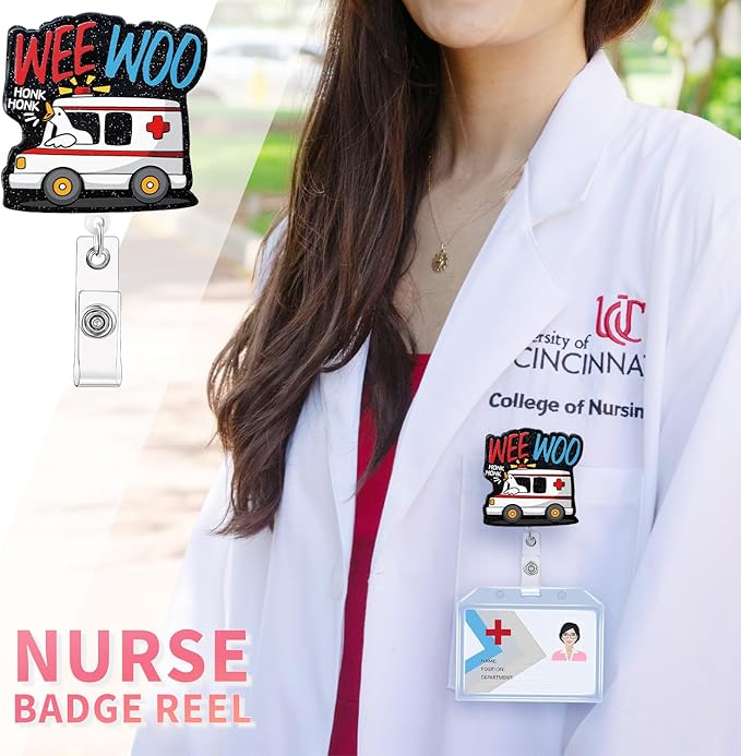 Aoryalps Wee WOO Retractable Badge Reel Holder Retractable with ID Clip for Nurse Nursing Name Tag Card Nursing Student Teacher Doctor Medical Assistant Work Office Clip-Gifts for Nurse