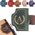Personalized Mark Bookmark with Pen Holder, Leather Magnetic Book Marker 26 Letters,Custom Initials Page Marks, Gifts for Book Lovers Readers Men Women (Green, A)