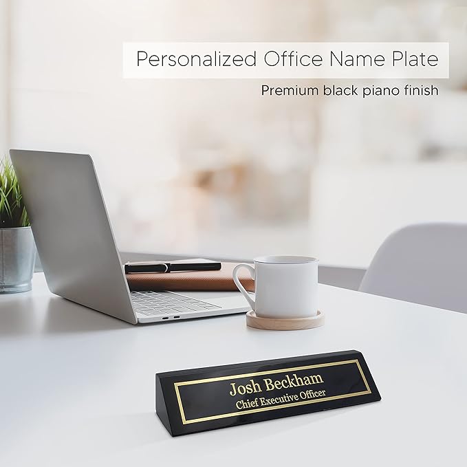 Business Wood Name Plate for Desk | Custom Desk Name Plate Personalized Gift for Office, The Perfect Engraved Name Plaque By Engraving International (2" x 10", Black Piano Finish)