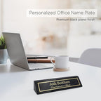 Business Wood Name Plate for Desk | Custom Desk Name Plate Personalized Gift for Office, The Perfect Engraved Name Plaque By Engraving International (2" x 10", Black Piano Finish)