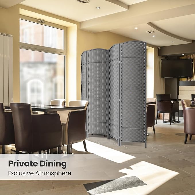 cocosica Paper Rope Room Divider, 4 Panel Wood Mesh Woven Design Screen with Double Sides Weaved, Foldable Portable Partition Divider Screen for Decorationg of Bedroom,LivingRoom,Office Separator
