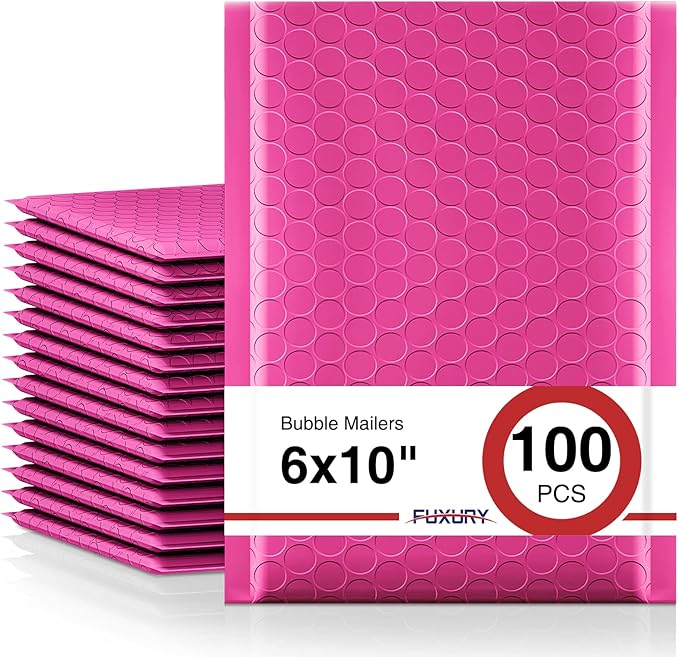 Fuxury Bubble Mailers 6x10" 100 Pack Pink Thick Padded Envelopes Usable Size 6x9" Mailing Envelopes Bubble Padded, Shipping Bags for Mailing,Packaging, Small Business, Boutique, Bulk #0