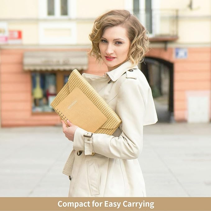 Spiral Notebook-5.75" x 8.125" College Ruled Journal with Inner Pockets and 160 Pages,PU Leather Cover Business Journal, Twin-Wire Binding Notebook Perfect for Office & Home School Supplies Khaki