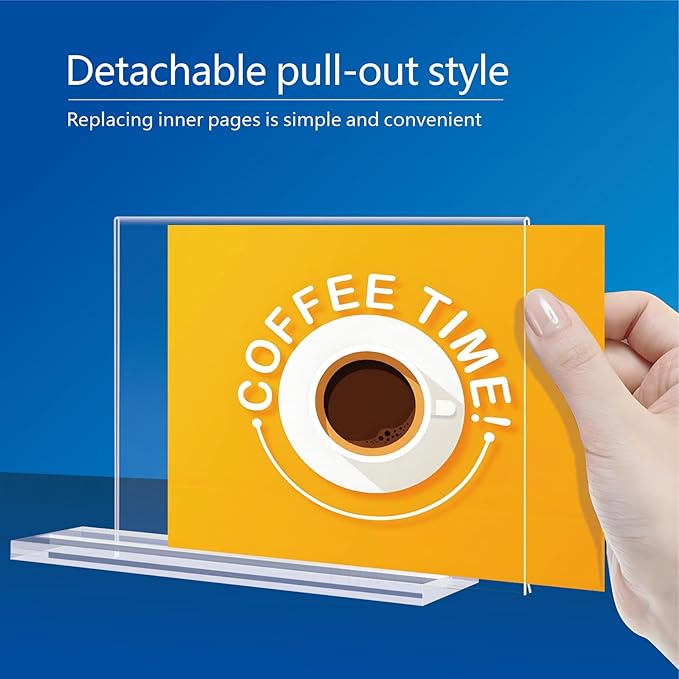 PUWTN Acrylic Sign Holder 6x4 - 6 Pack Clear Tabletop Sign Holder Horizontal Plastic Picture Frames, Double Sided T Shape Display Stand Vendor Booth Display Items for Store,Restaurants,Hotels,Office