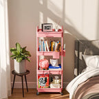 Sorgion 4 Tier Rolling Cart Organizer,Art Craft Diaper Bedside Snack Laundry Room Bathroom Organizer Narrow Thin Slim Rolling Trolley Utility Cart with Wheels for Kitchen,Office(Pink)