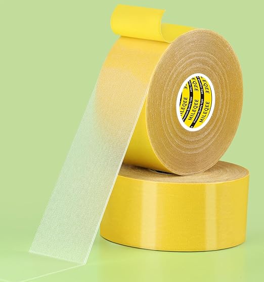 MILEQEE 2Pack Double Sided Tape Heavy Duty, 2in x 66FT (132FT Total), Super Sticky Resistente Clear Tape, Universal High Tack Strong Wall Adhesive with Fiberglass Mesh,Easy Use Mounting Tape