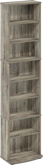 Furinno Jaya DVD Shelf, 8-Tier Tall Narrow CD Rack, Media Shelf with Adjustable Shelves, DVD Storage Cabinets for CD Blueray Game Disc, Easy Assembly, for Living Room, Home Office, French Oak