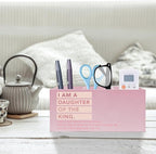 Exqcom Pink Christian Makeup Brush Holder, Daughter of the King Bible Verses Pen Holder Organizer for Dorm Bedroom Desk Accessories, Pink Preppy Toothbrush Holders for Girly Bathroom